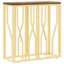 Tavolino Consolle Oro in Acciaio e Legno Massello di Recupero 70x30x70 cm