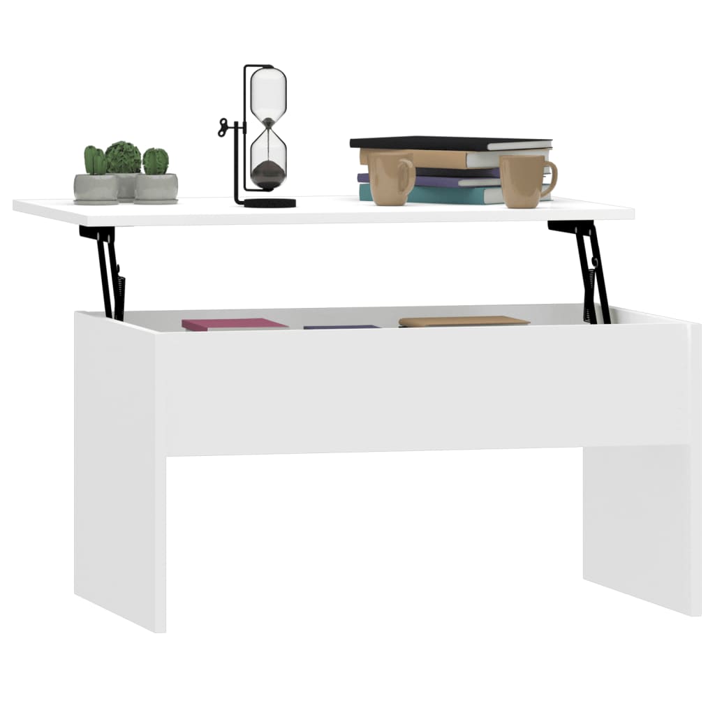 Tavolino Bianco Lucido 80x50,5x41,5 cm in Legno Multistrato
